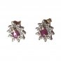 Antique Earrings Natural Red Pear Cut Ruby Diamonds 10K Yellow White Gold