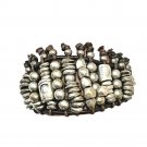 Uno De 50 Beaded Silver Brown Leather Wide Bracelet Uno De 50 Beaded Silver Brown Leather Wide Bracelet