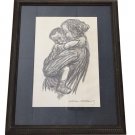 Mother with child pencil signed art black Frame in glass