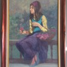 Philippe Alfieri Girl With Roses Painting Oil On Canvas Signed 1960s Italian