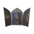 Antique Christian Orthodox Triptych Icon Mother Virigin Madonna Jesus On Wood