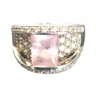 Antique Emerald Cut Pink Tourmaline Sterling Silver Ring  Size 9