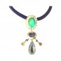 Vintage Jadeite Jade Necklace Tanzanite Aquamarine & Stingray Sterling Silver