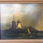 Dutch Antique Oil Painting Windmill Canvas Landscape Original Signed 18 Century