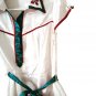 Azwell white satin t-shirt tunic short sleeve dark green -burgundy trims M