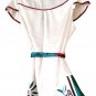 Azwell white satin t-shirt tunic short sleeve dark green -burgundy trims M