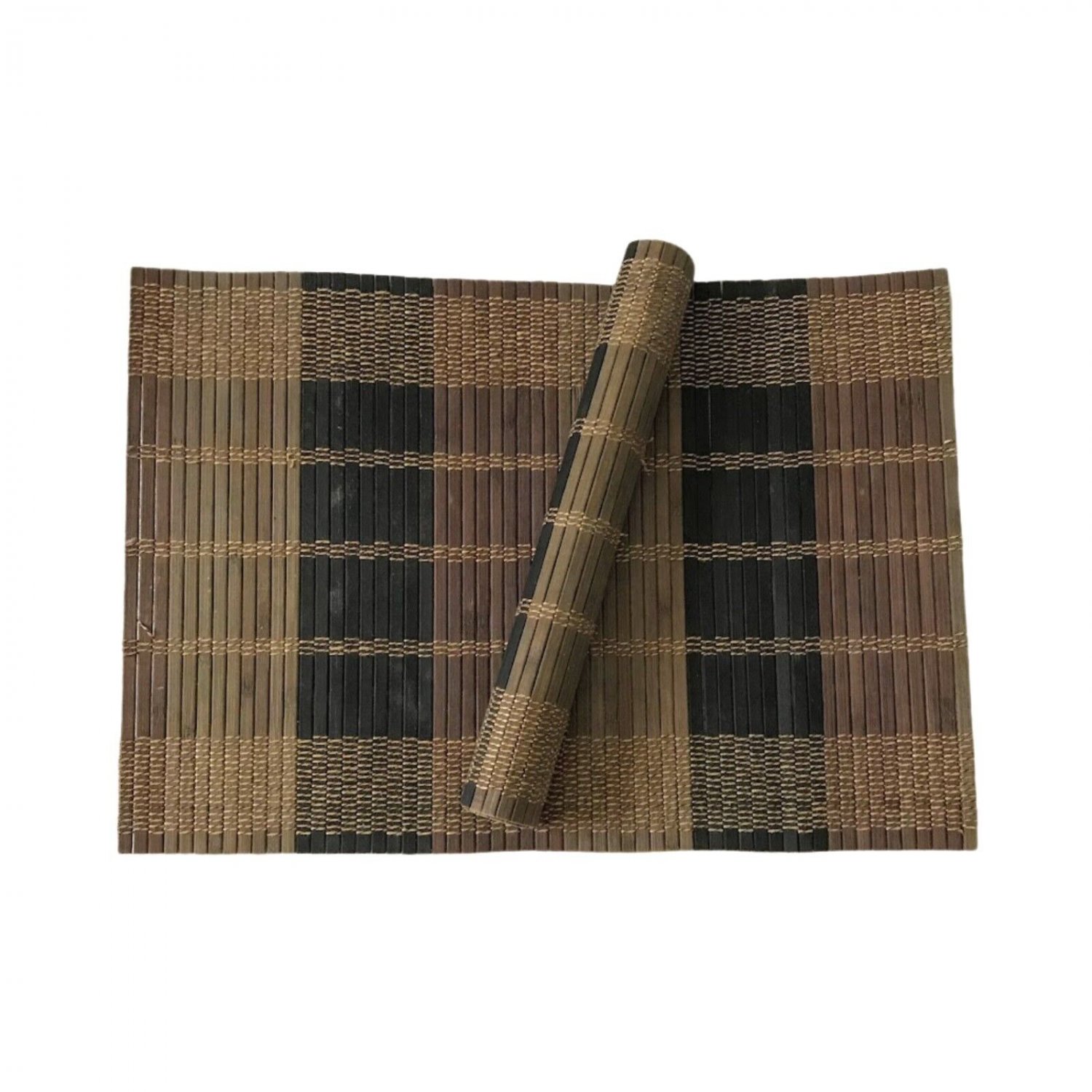 Bamboo Reed Dinner Table Placemats Set of 2 18.5x13 Black Tan