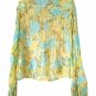 Grege yellow blue women's long sleeve top blouse 2 S