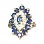 Women's Ring Antique Blue Sapphires Diamonds Cocktail 10K Solid Yellow Gold 5.75