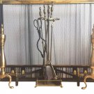 Antique Flexscreen Norwich NY Solid Brass/Iron Fireplace Screen Andirons Tools