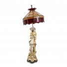 Antique Austrian Figural Table Lamp Lady Shell Porcelain Stained Glass Shade