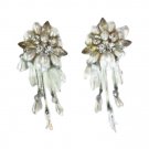 Antique Rhinestone Faux Pearl Drop Dangle Earrings Beige White Vintage Jewelry