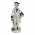 Antique Vintage Victorian Colonial Man Figurine Blue White Fine Porcelain Antique Vintage Victorian Colonial Man Figurine Blue White Fine Porcelain