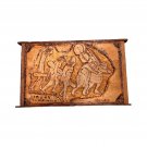 Street Musicians Red House Carving on Wood Vintage Art Signed Double Sided