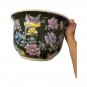 Vintage Oriental Flowers & Birds Cloisonné Ceramic Planter With Wood Stand 9"