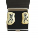 Rare Antique African Tribal Earrings Beige Bakelite Clip On Back Vintage Jewelry