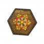 Vintage Hexagonal Trinket Jewelry Box Wooden Decorated Etno Bulgarian