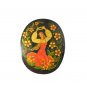Vintage Women's Brooch Pin Russian Lady Flowers Black Enamel Fairytale Palekh