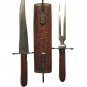 Vintage Serving Carving Knife Fork Carved Wood Handles Insert Stand Gorgeous