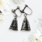 925 Sterling Silver Vintage Siam Niello Hindu Goddess Bell Screw Back Earrings