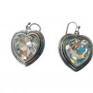 Silver Heart-Shaped Hoop Dangle Earrings With Clear Crystals