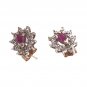 10K White Yellow Gold Genuine Ruby & Diamond Stud Earrings Screw Back Vintage