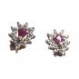 10K White Yellow Gold Genuine Ruby & Diamond Stud Earrings Screw Back Vintage