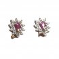10K White Yellow Gold Genuine Ruby & Diamond Stud Earrings Screw Back Vintage