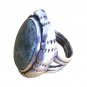 Antique Ring Green Jasper Sterling Silver 925 Mono Sz 7.75 Biedermeier