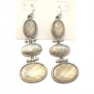 Vintage Oval Cut Foiled Glass Triple Drop Dangle Earrings Silver Tone Hook