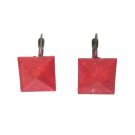 Vintage Red Square Plastic Stud Earrings Lever Back Silver Tone Vintage Red Square Plastic Stud Earrings Lever Back Silver Tone