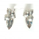 Vintage Flower & Leaf Metallic Silver Tone Stud Earrings Screw Back