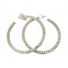 Vintage Paved Clear Rhinestones Big Hoop Earrings Sterling Silver Plated