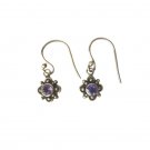 Vintage Art Nouveau Round Cut Amethyst Dangle Earrings Sterling Silver 925 Hook