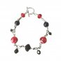 Millefiori Women's Bracelet Red Black Crystal Onyx Beads Sterling Silver Italy