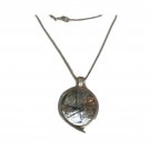 Vintage Mosaic Shell Silver Plated Pendant Chain Necklace Vintage Mosaic Shell Silver Plated Pendant Chain Necklace
