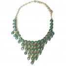 Green Crystal Women's Necklace Adjustable Vintage 80s Gold Plated  Jewelry