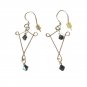 Vintage Black Beads Asymmetrical Dangle Drop Earrings Silver Plated Hook