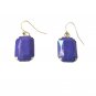Vintage Cushion Cut Purple Navy Rhinestone Dangle Earrings Gold Tone Hooks