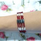 Burgundy Red Beads Faux Pearls Magnet Wrap Bracelet Stretch Beaded Burgundy Red Beads Faux Pearls Magnet Wrap Bracelet Stretch Beaded