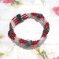 Burgundy Red Beads Faux Pearls Magnet Wrap Bracelet Stretch Beaded