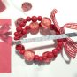 Red White Ribbon Two Layered Red Beads Adjustable Bracelet Stretch
