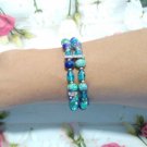 Aqua Blue Purple Beads Two Layered Bracelet Stretch Beaded Aqua Blue Purple Beads Two Layered Bracelet Stretch Beaded