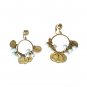 Vintage Coins & White Beads Circle Dangle Earrings Yellow Gold Plated Clip On