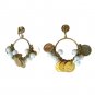 Vintage Coins & White Beads Circle Dangle Earrings Yellow Gold Plated Clip On