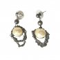 Vintage Punk Faux Pearls In Chains Dangle Earrings Posts