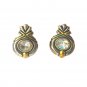 Vintage John Candice JC Oval Crystal Stud Earrings Silver Gold Tone Omega Clip