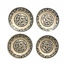 Vintage Set Of 4 Soup Deep Serving Plates Round Porcelain Beige Blue Floral