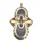 Pendant Brooch 585/14K Yellow Gold White Quartz Lapis Lazuli Diamonds Antique