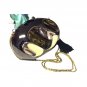 Vintage Brown Metallic Oval Clutch Purse Bag Gold Chain Strap Tassel Elegant